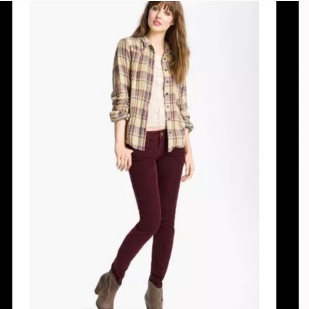 FREE PEOPLE Skinny Cords Sangria Corduroy Pants Purple/Maroon Size 25